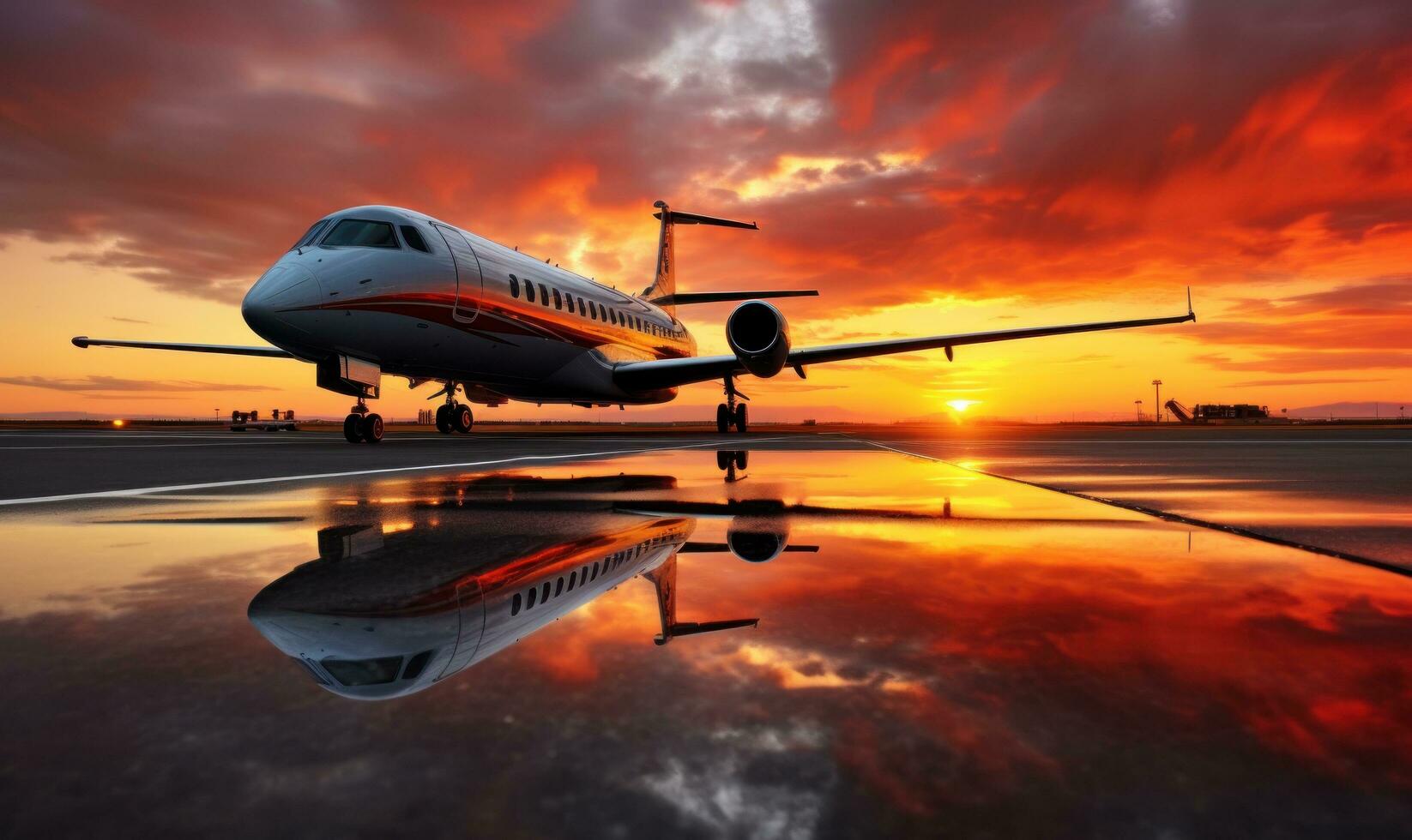 le Soleil est réglage derrière une avion sur un aéroport photo