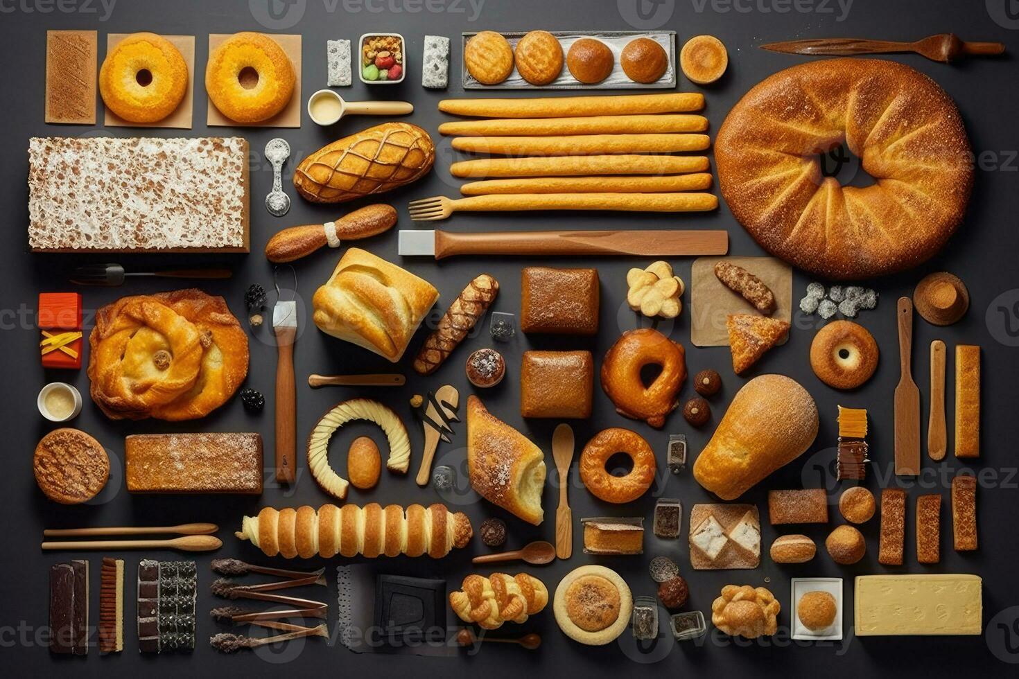 une variété de pains et des pâtisseries sont arrangé sur une table