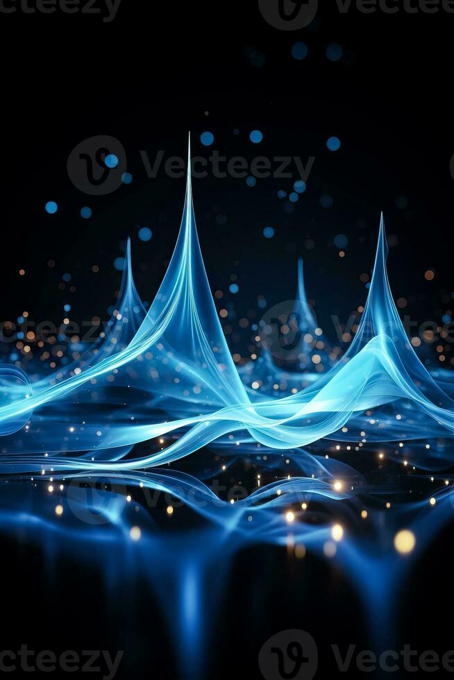 abstrait bleu numérique vague avec l'eau laissez tomber effet sur foncé Contexte représentant futuriste haute technologie concept du son vague illustration photo