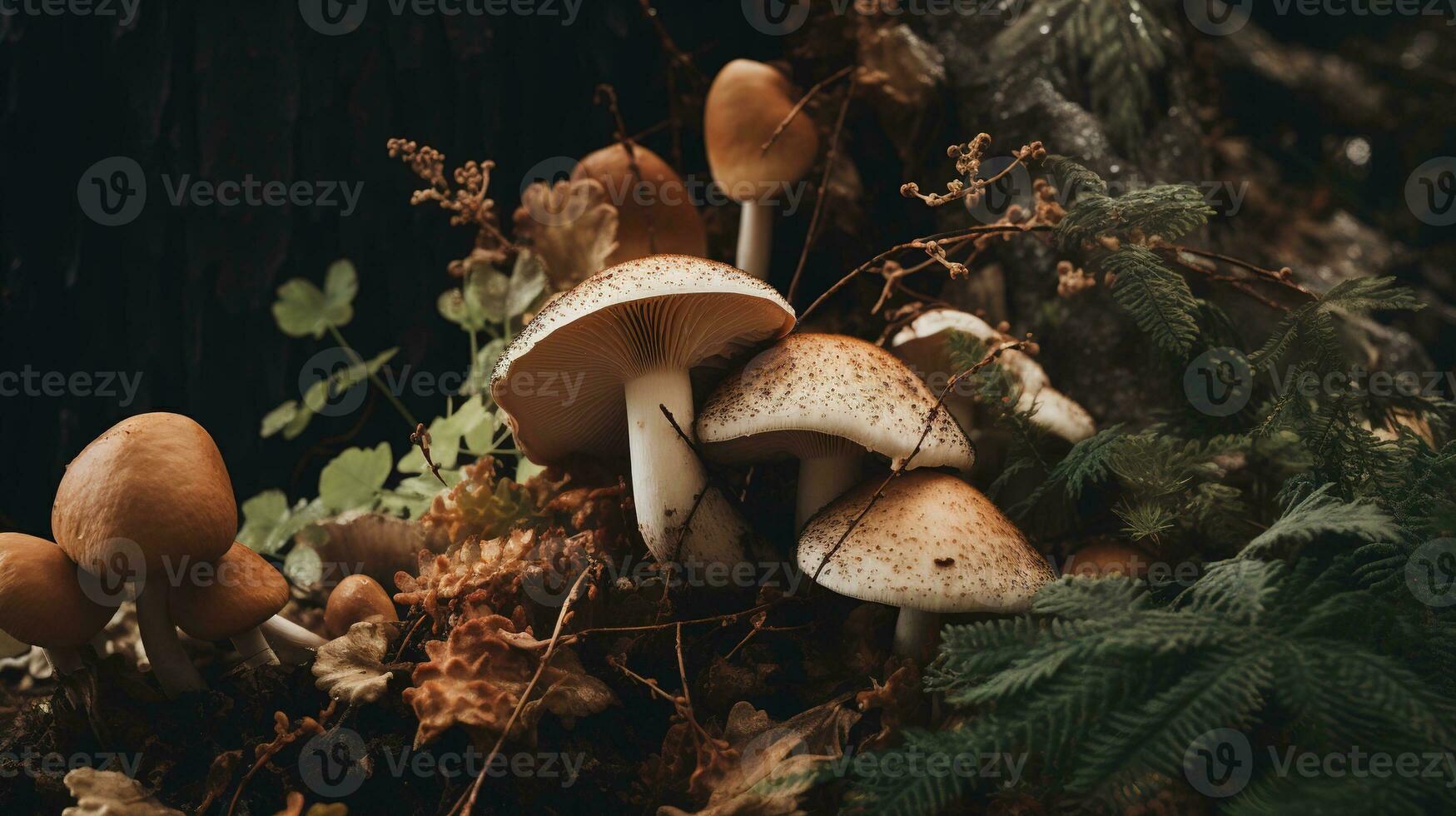 génératif ai, Frais différent champignons, l'automne récolte, esthétique en sourdine neutre couleurs photo