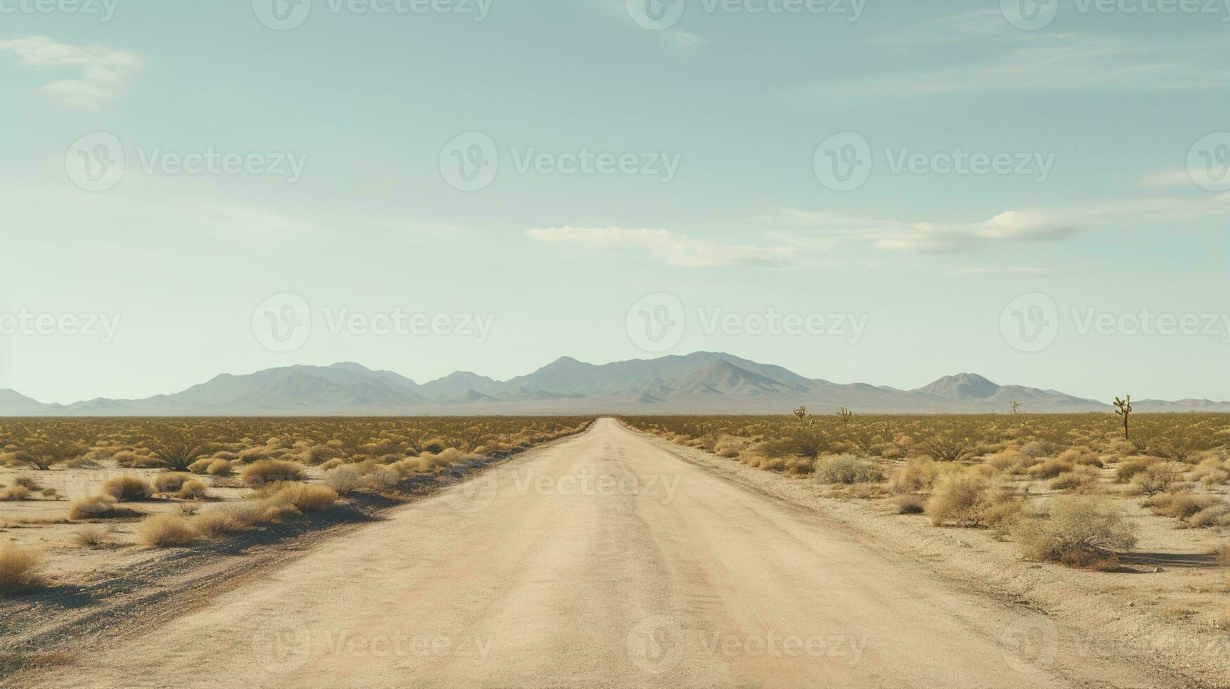 génératif ai, solitaire route dans le désert, esthétique, en sourdine neutre couleurs, cactus les plantes photo