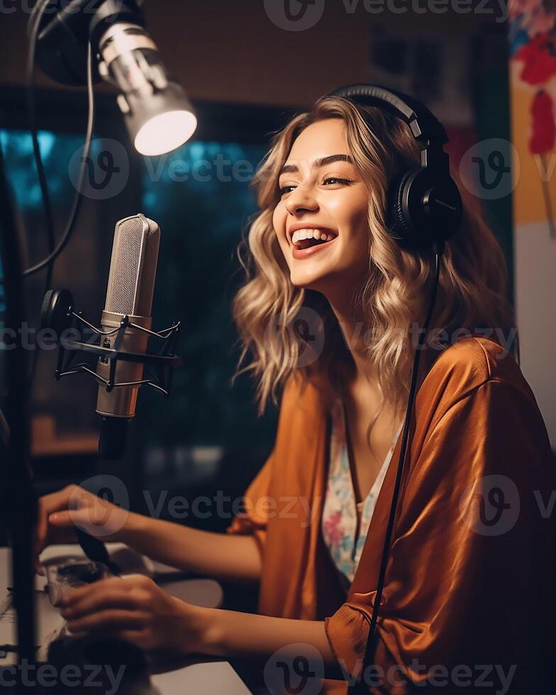 magnifique femmes dans Podcast studio ai généréai généré photo