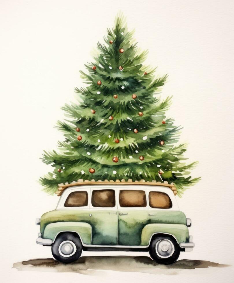 rétro voiture avec Noël arbre photo