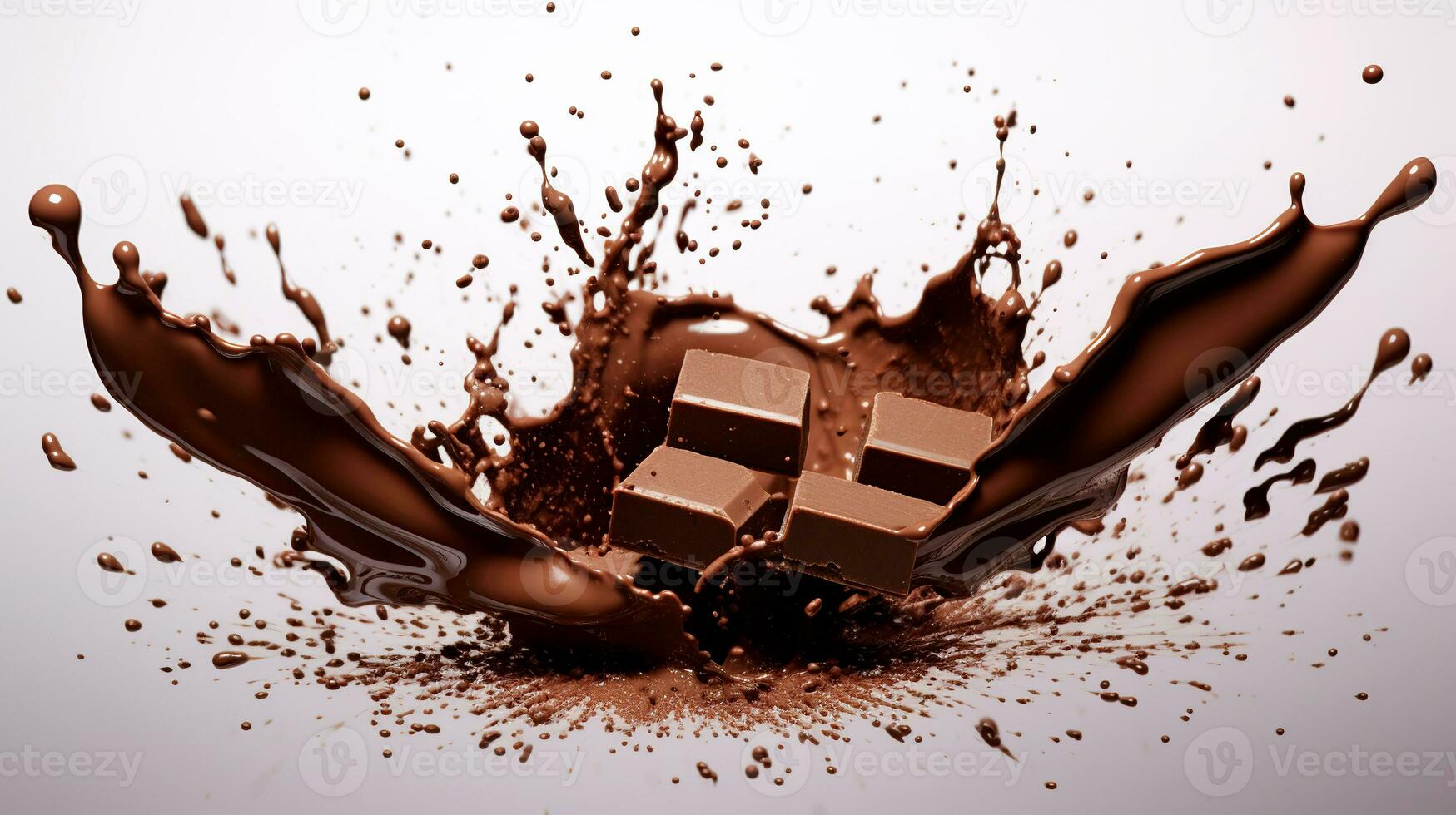 Chocolat Contexte. Chocolat bar dans chaud Chocolat. éclaboussures sur une blanc Contexte. photo