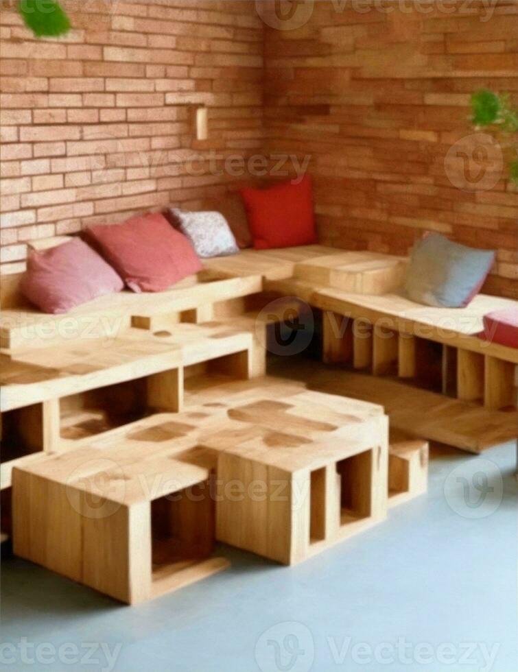 meubles fabriqué de briques et recyclé bois illustration photo