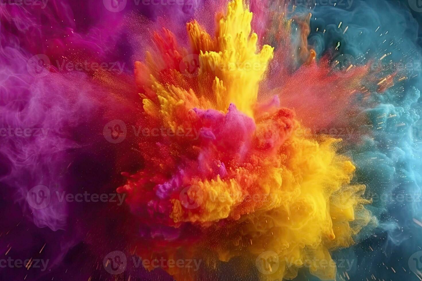 une coloré poudre explosion dans une noir Contexte génératif ai photo