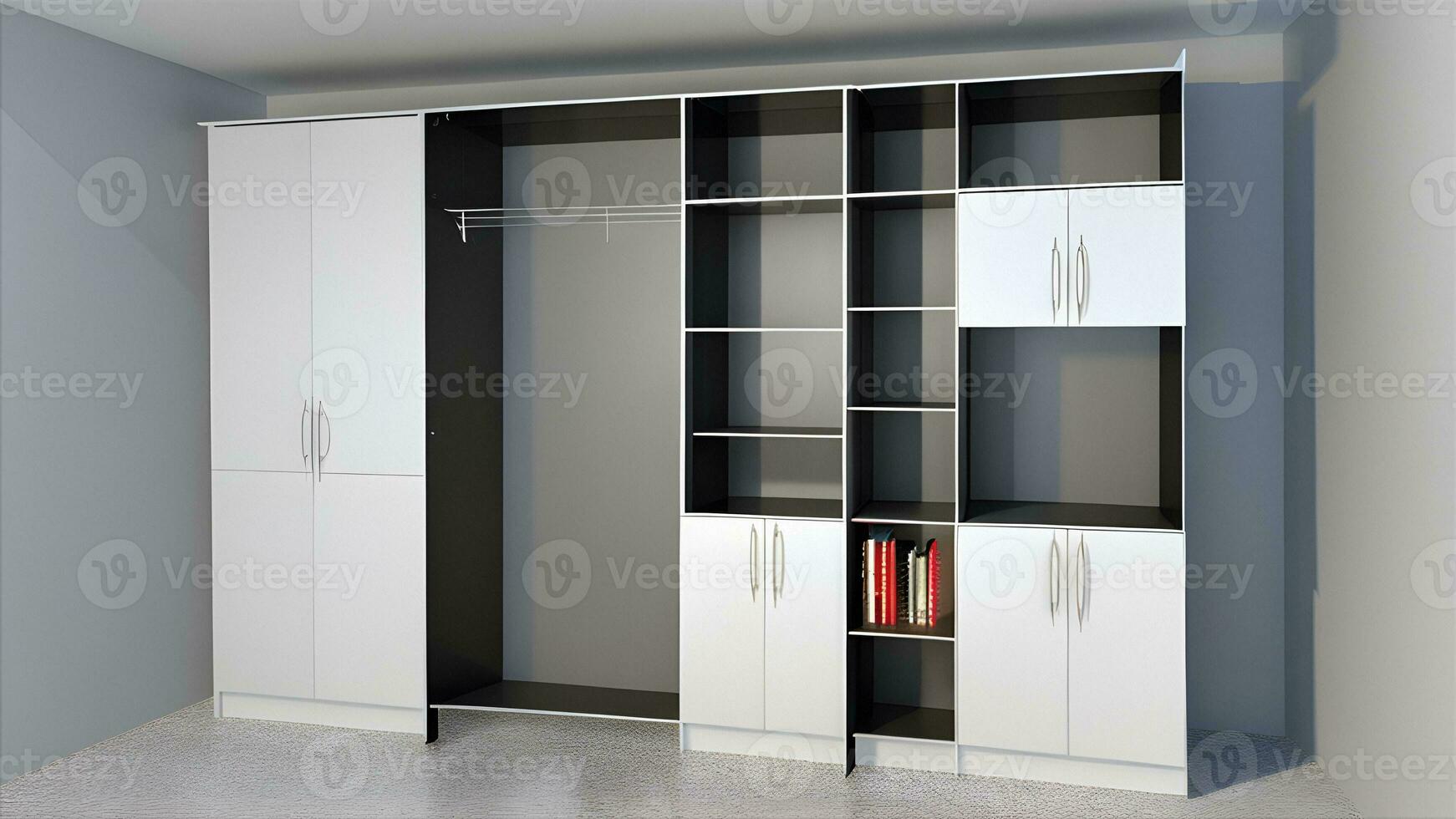 intérieur proche en haut réaliste minimaliste moderne armoire. ai génératif photo