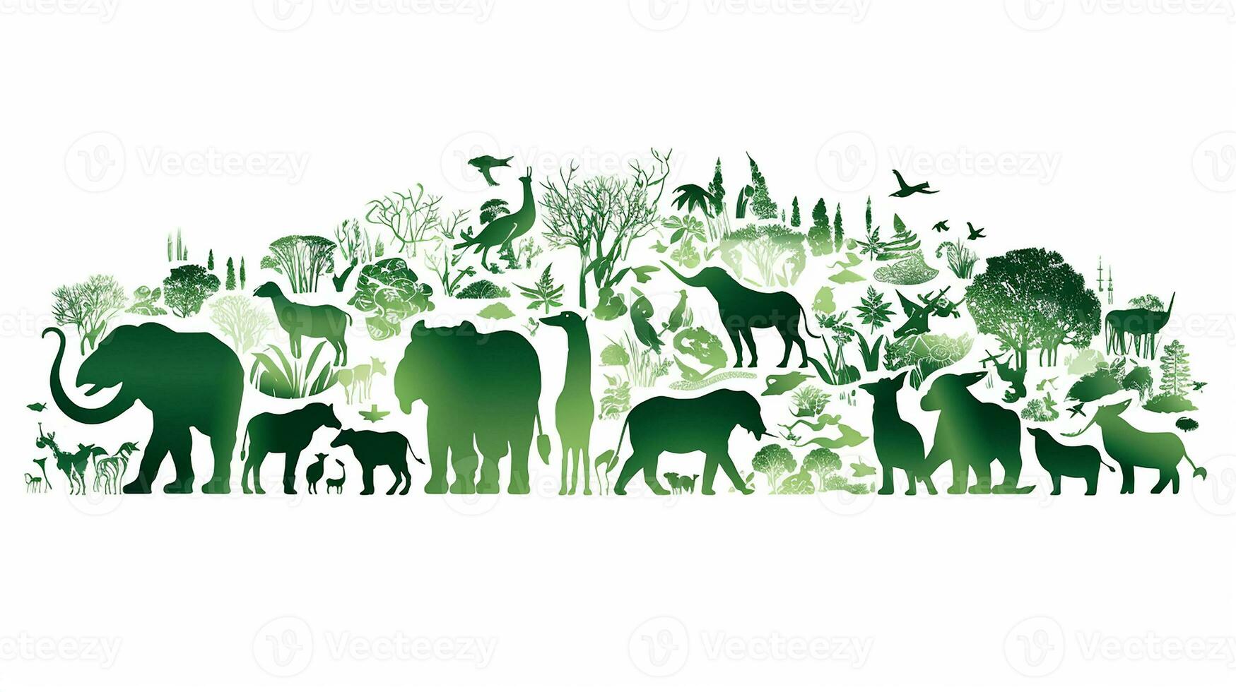 animal silhouette dans vert couleur. génératif ai photo