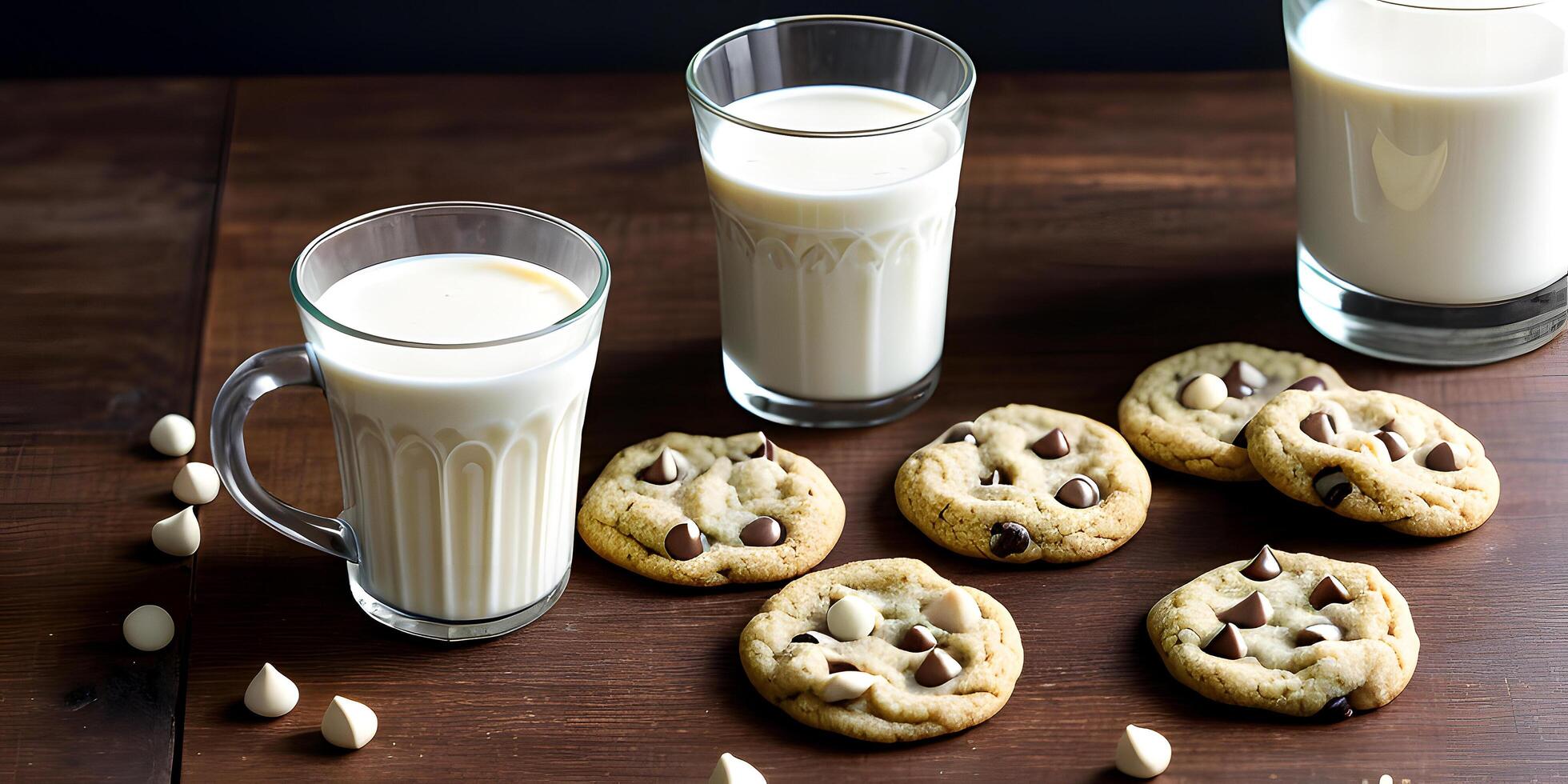 soja Lait et savoureux biscuits sur une en bois tableau. ai génératif photo