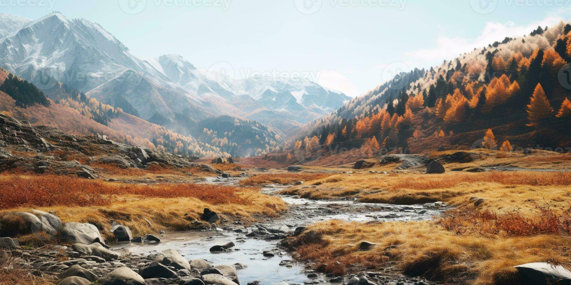 génératif ai, l'automne esthétique paysage panorama, en sourdine neutre couleurs. photo