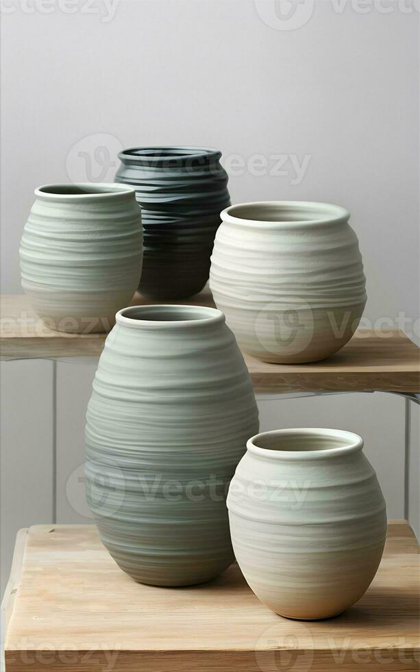 traditionnel Fait main céramique poterie assorti de unique formes sans couture modèle répétition. ai génératif photo