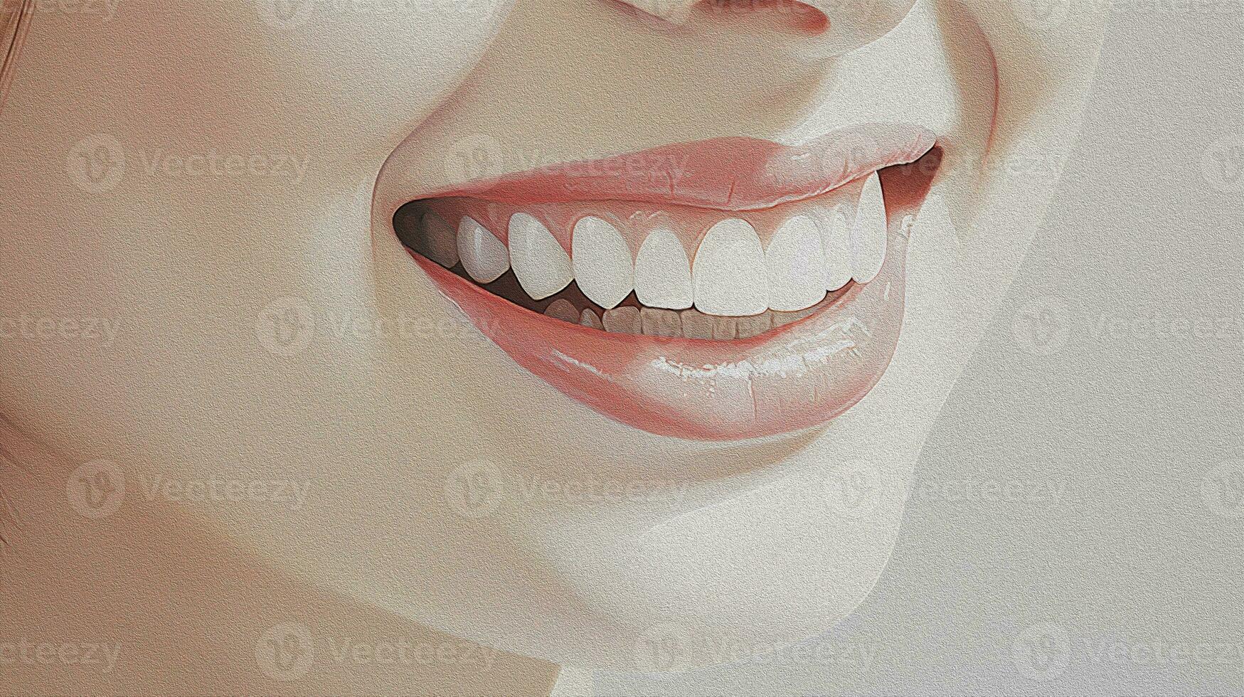 les filles sourire, pétrole peinture. tout droit blanc dents. ai généré. photo