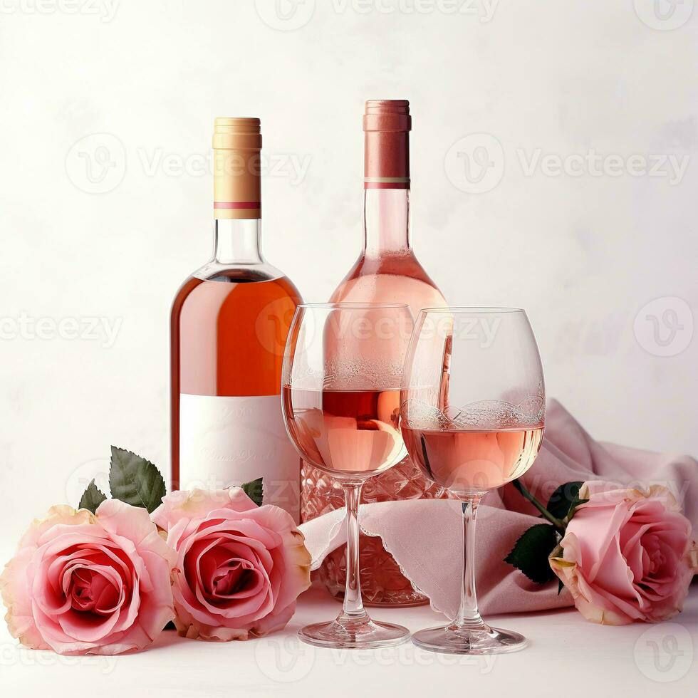 Rose du vin et fleurs sur une blanc Contexte. photo