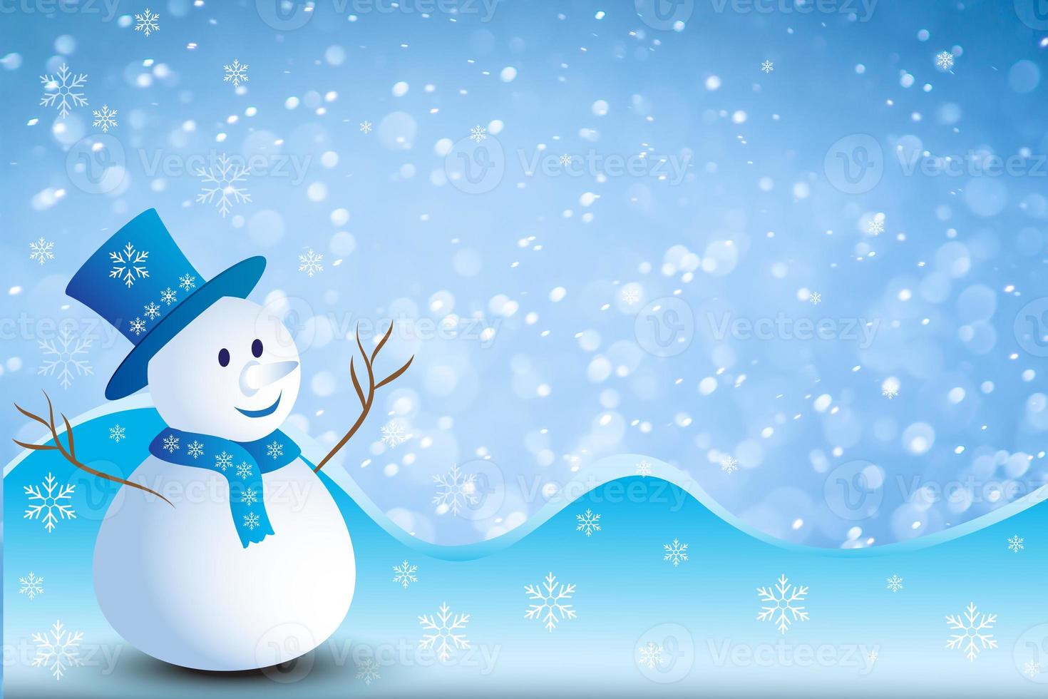 bonhomme de neige sur fond de couleur bleu photo