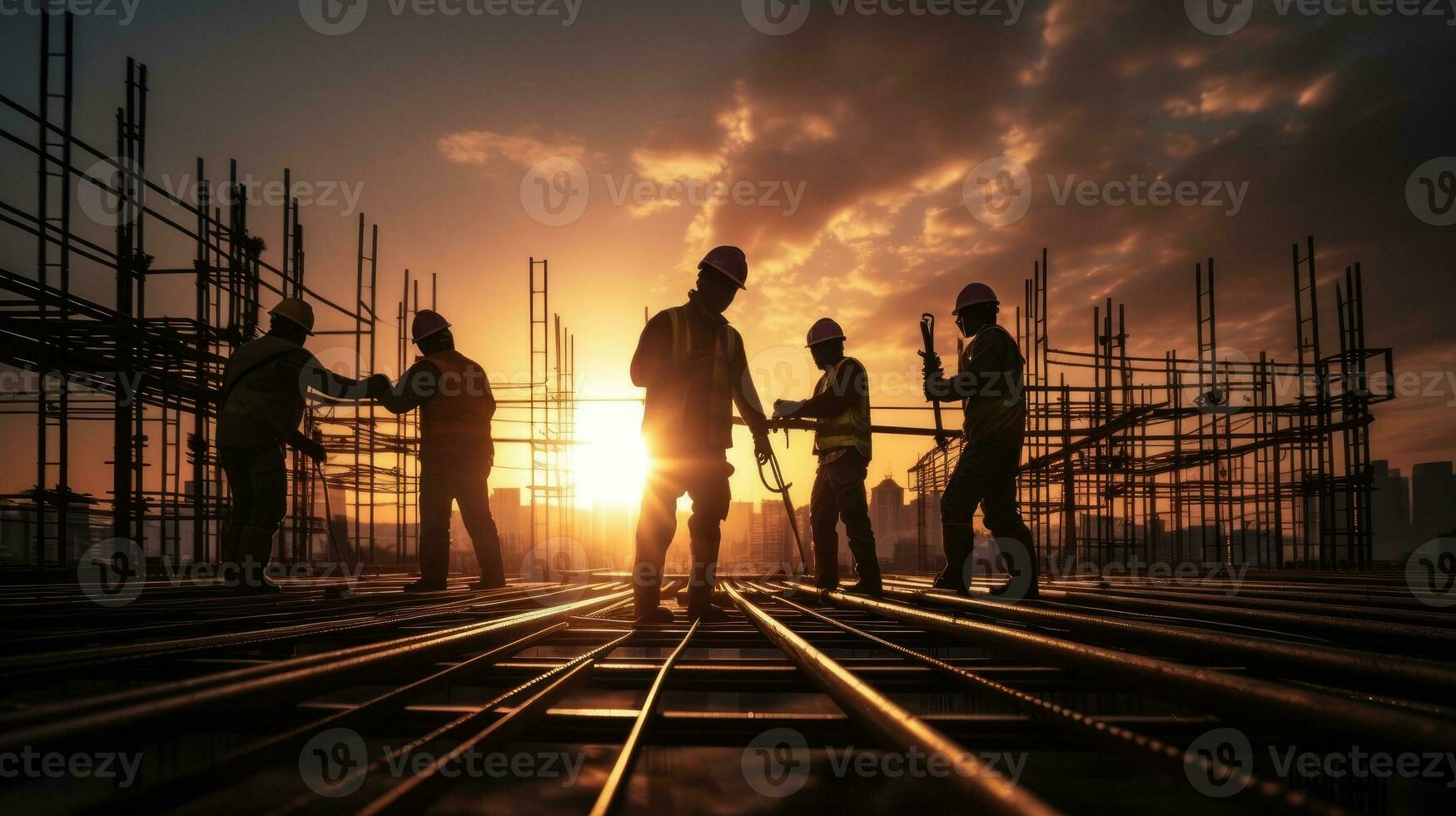 silhouette construction travail pendant le coucher du soleil temps industrie construction bâtiment concept photo