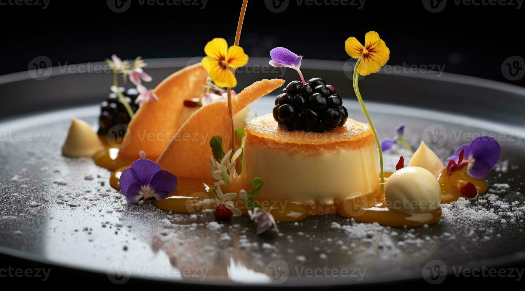 gourmet dessert haute qualité plat, moléculaire cuisine fermer photo