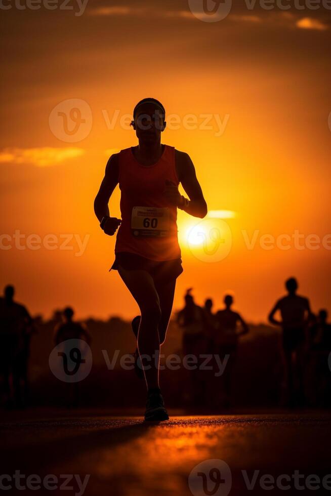 fonctionnement dans le lever du soleil - une symbole de endurance et détermination ai génératif photo