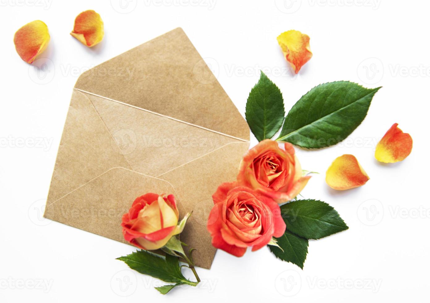 envelopper de roses sur fond blanc. photo