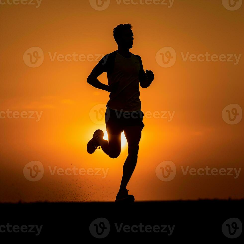 fonctionnement dans le lever du soleil - une symbole de endurance et détermination ai génératif photo