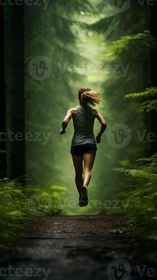 forêt sprint - capturer le coureur volonté au milieu de la nature ai génératif photo