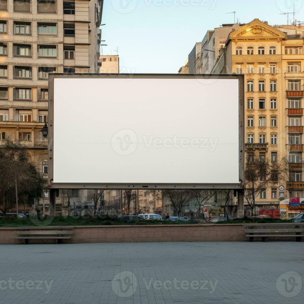 historique paysage urbain couronné par une Vide panneau d'affichage cadre, mélange le vieux et le Nouveau ai génératif photo