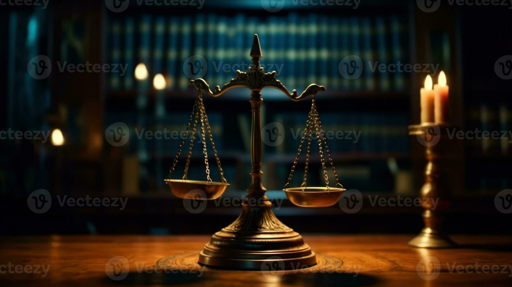 ai, ai généré, Balance de Justice dans une faible tribunal salle. symbolisant loi, justice, et égalité. idéal pour légal et lié à la justice concepts photo