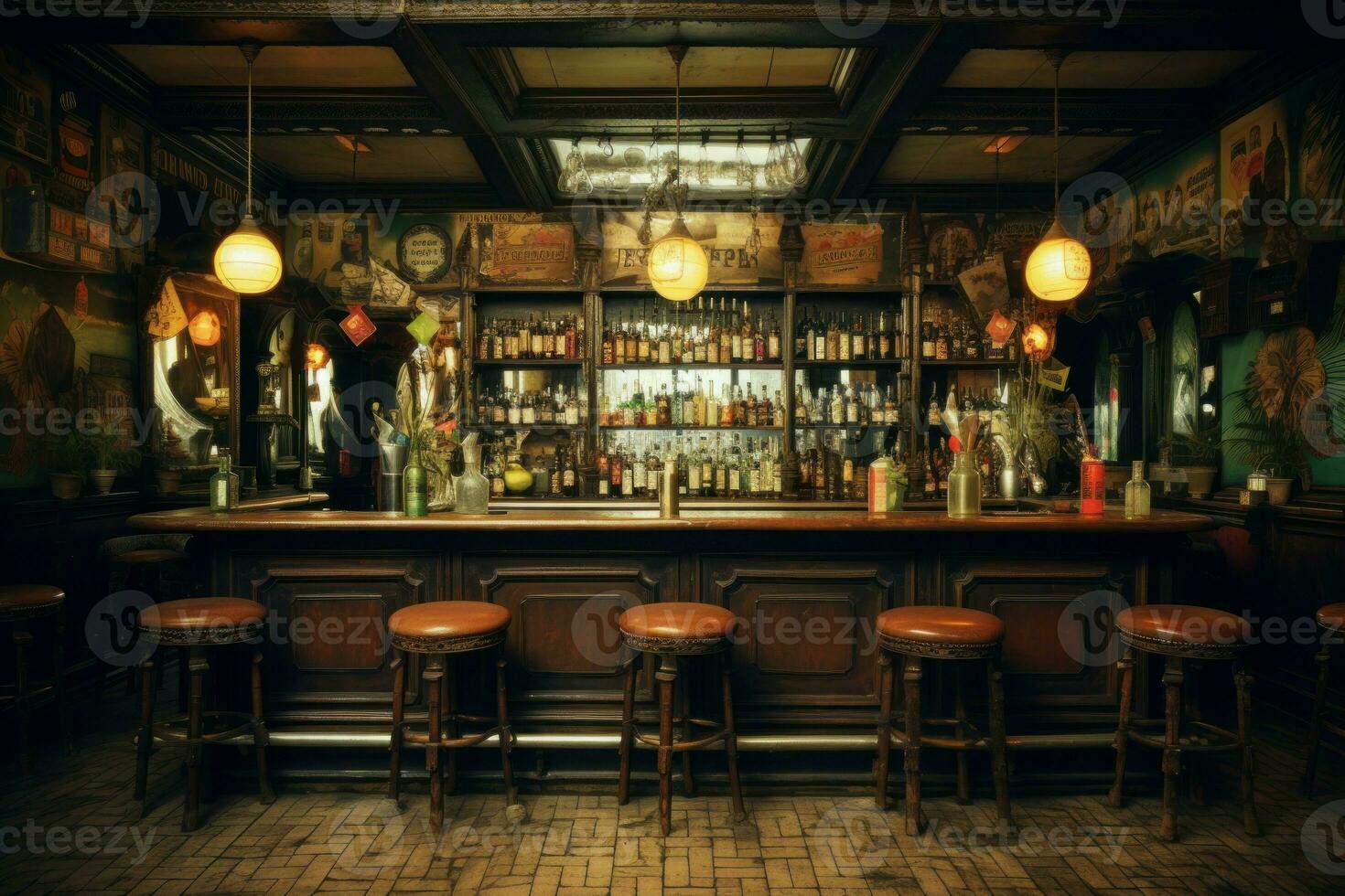 bar intérieur ancien grenier. produire ai photo