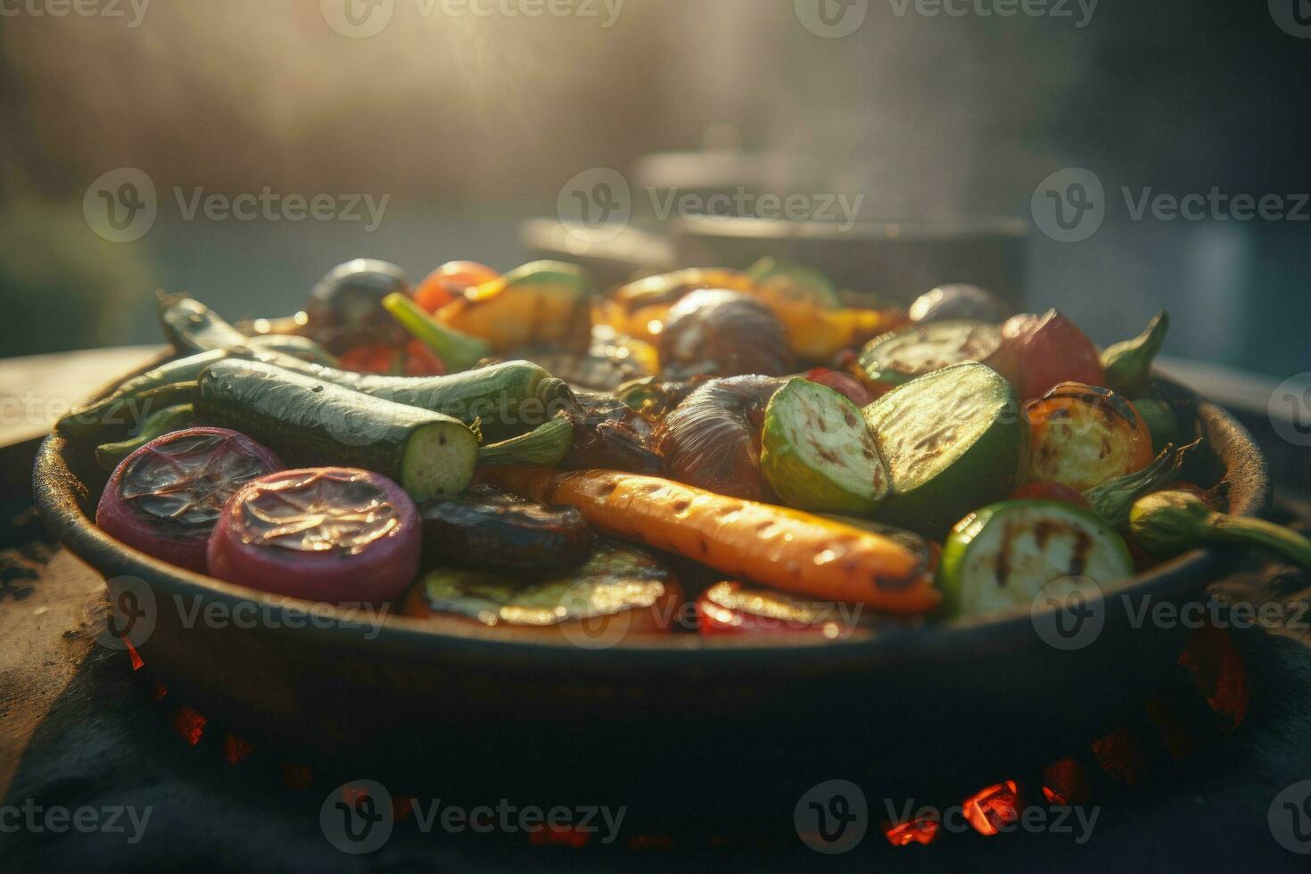 grillé des légumes poêle. produire ai photo