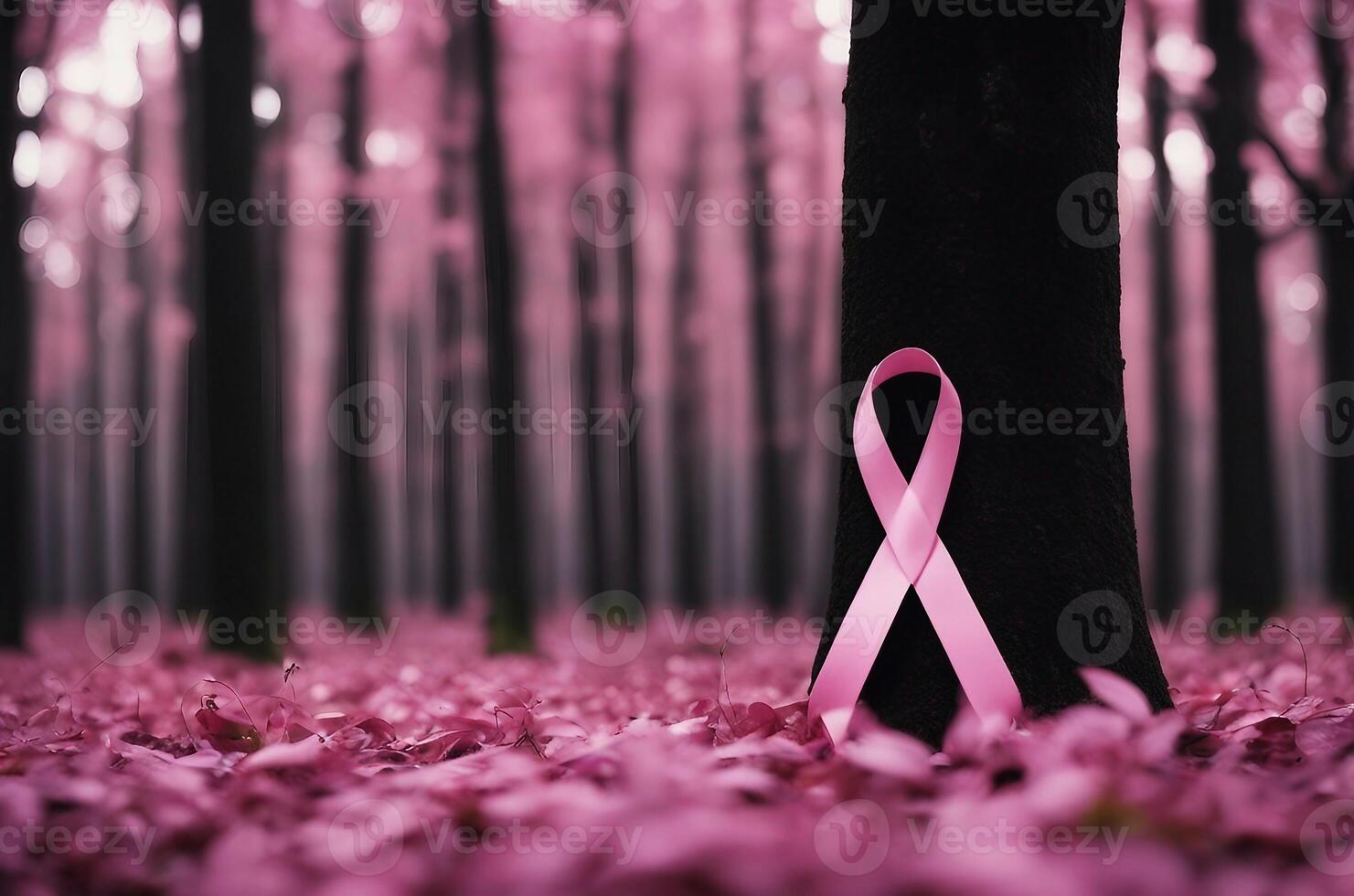 ai généré image de Sein cancer rose ruban dans Naturel environnement. photo