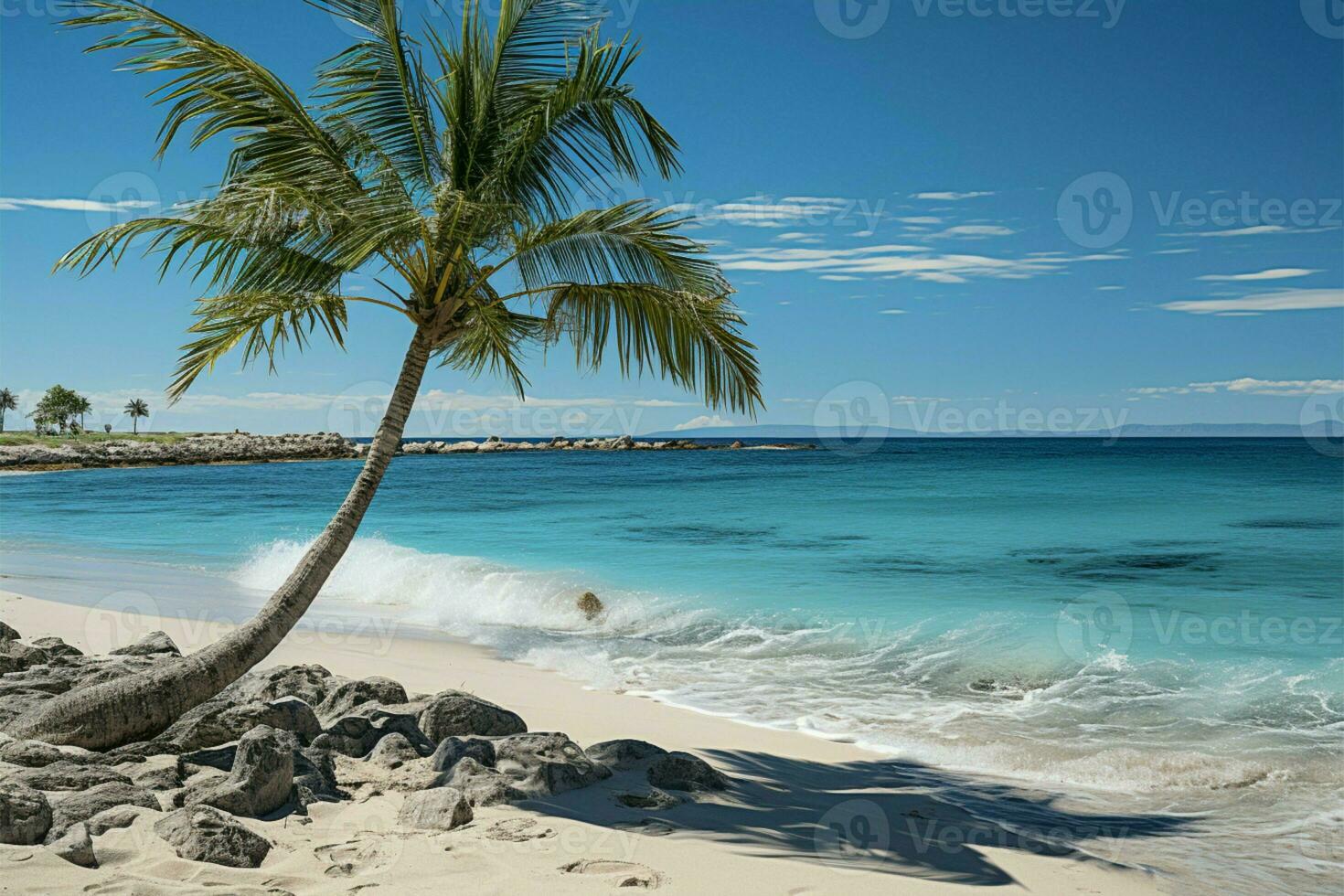 plage symbolisme paume arbre forme établi sur rive, une bord de mer Naturel représentation ai généré photo