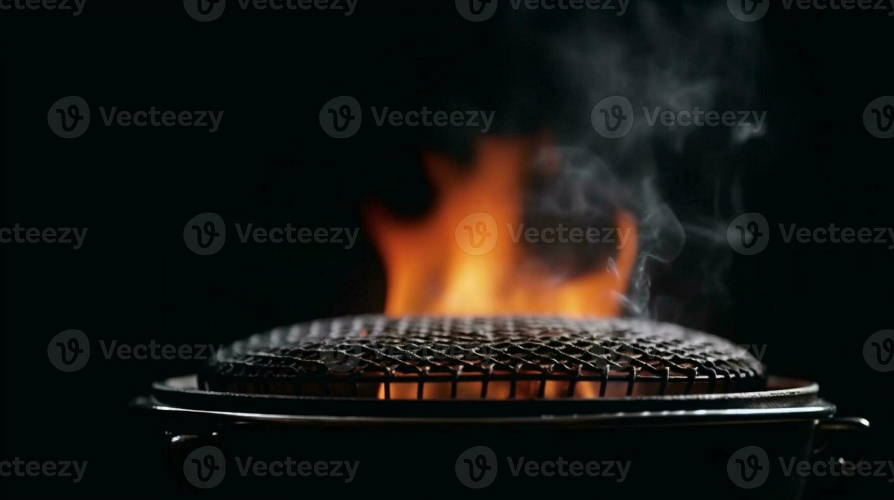 gril enfer, noir toile de fond avec une brûlant Feu sur le barbecue. ai généré photo