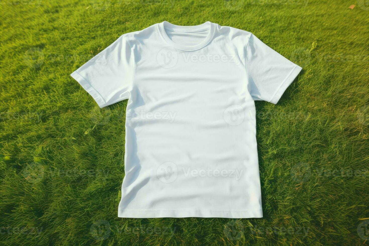 blanc T-shirt vert herbe tir. produire ai photo