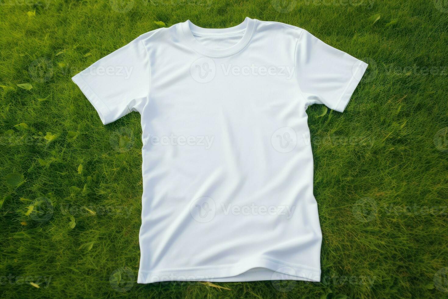 blanc T-shirt vert herbe. produire ai photo