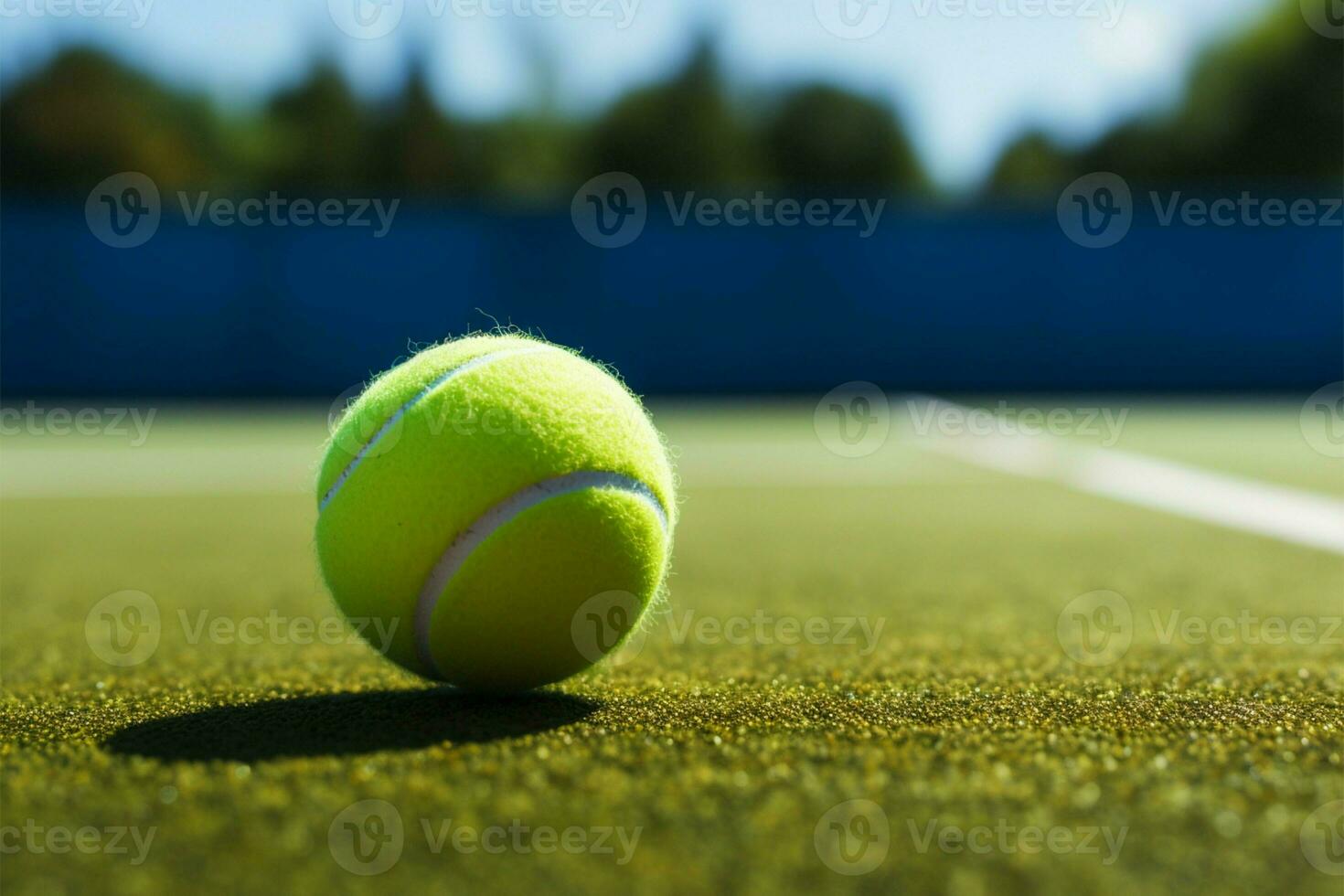 Jeu sur le vert tribunal avec une vibrant tennis Balle ai généré photo