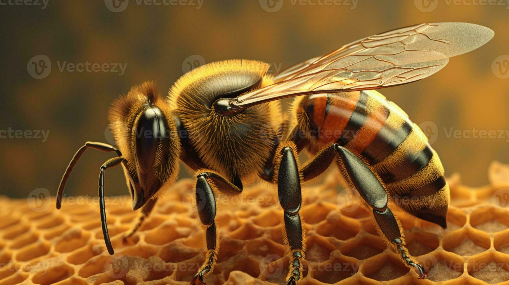 électronique abeille sur nid d'abeille Contexte ai généré photo