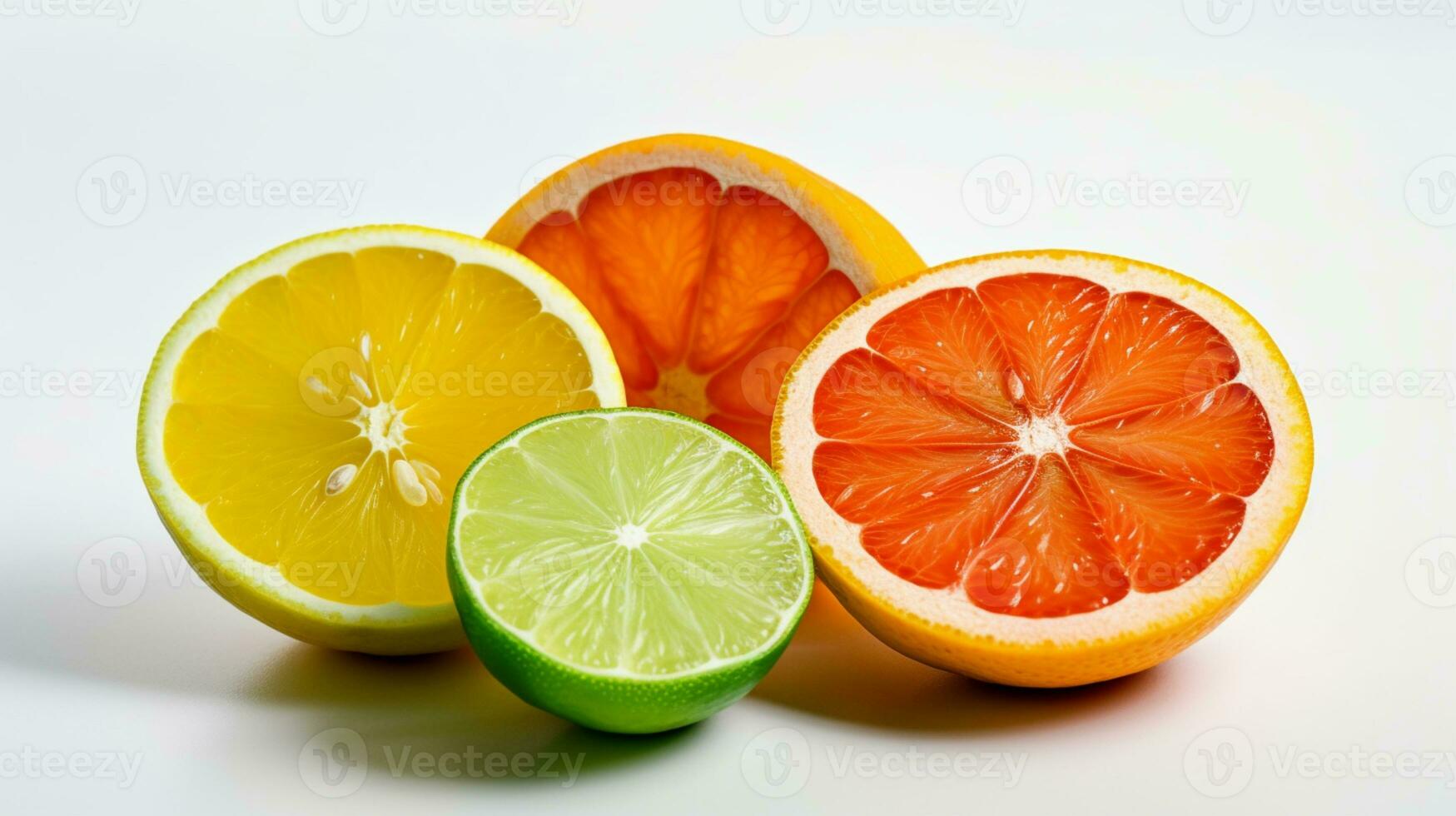 brillant citron vert et Orange tranches sur blanc ai généré photo