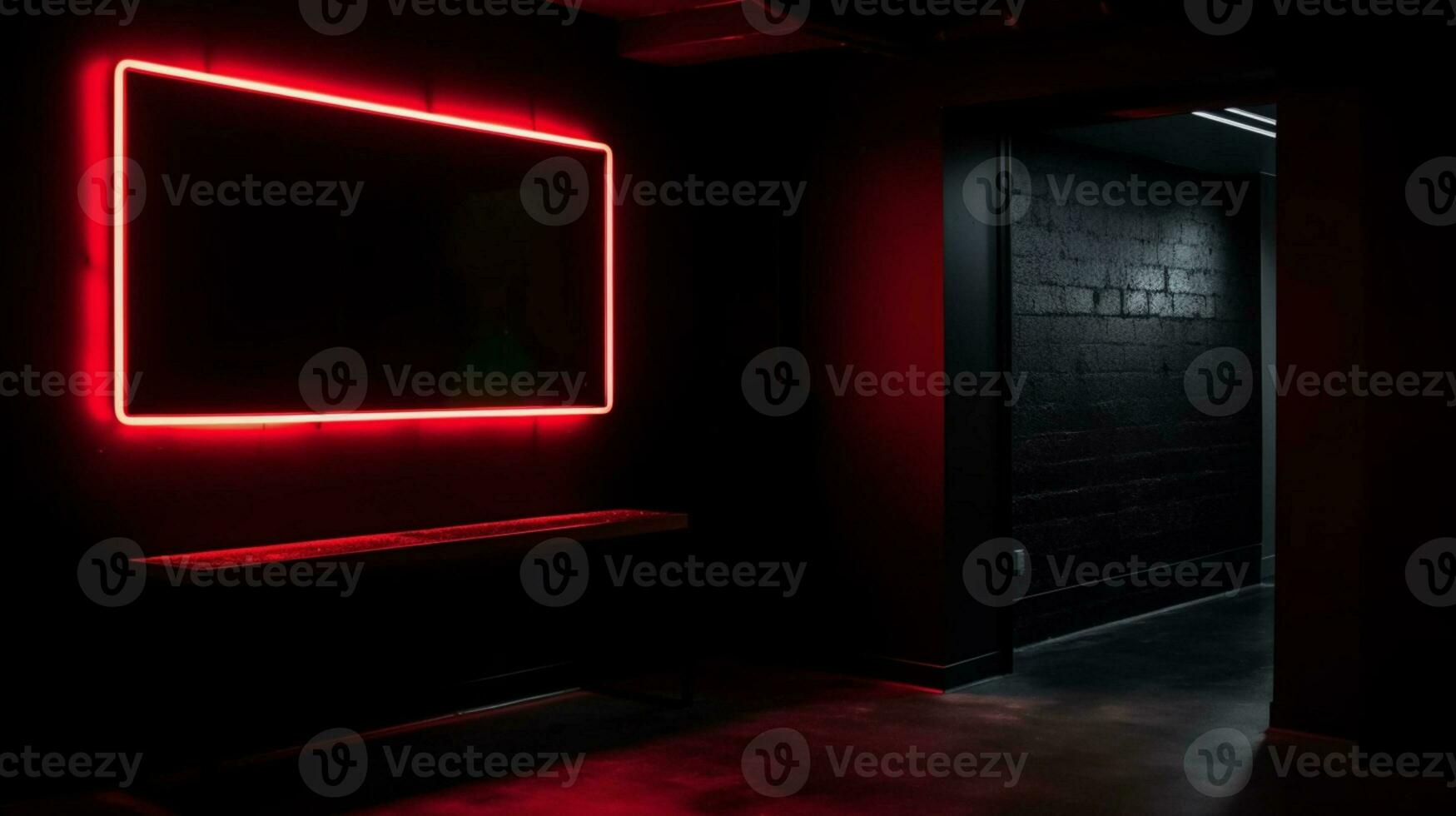 rectangle rouge néon lumière sur noir mur ai généré photo