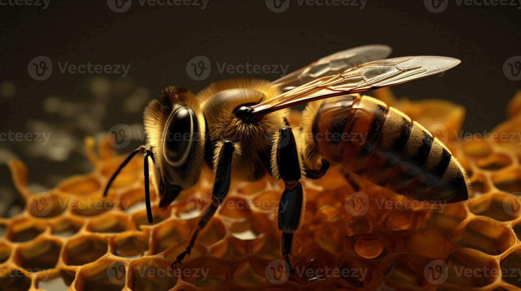 nid d'abeille avec cyber abeille ai généré photo