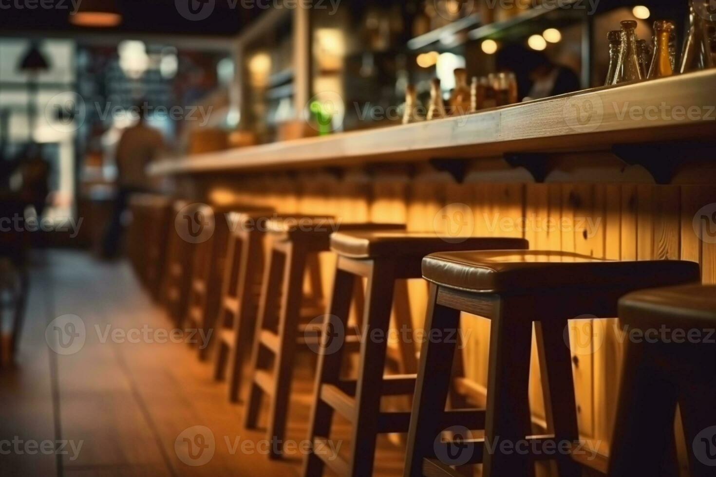 flou Contexte de une restaurant bar intérieur avec une en bois tableau. ai généré photo