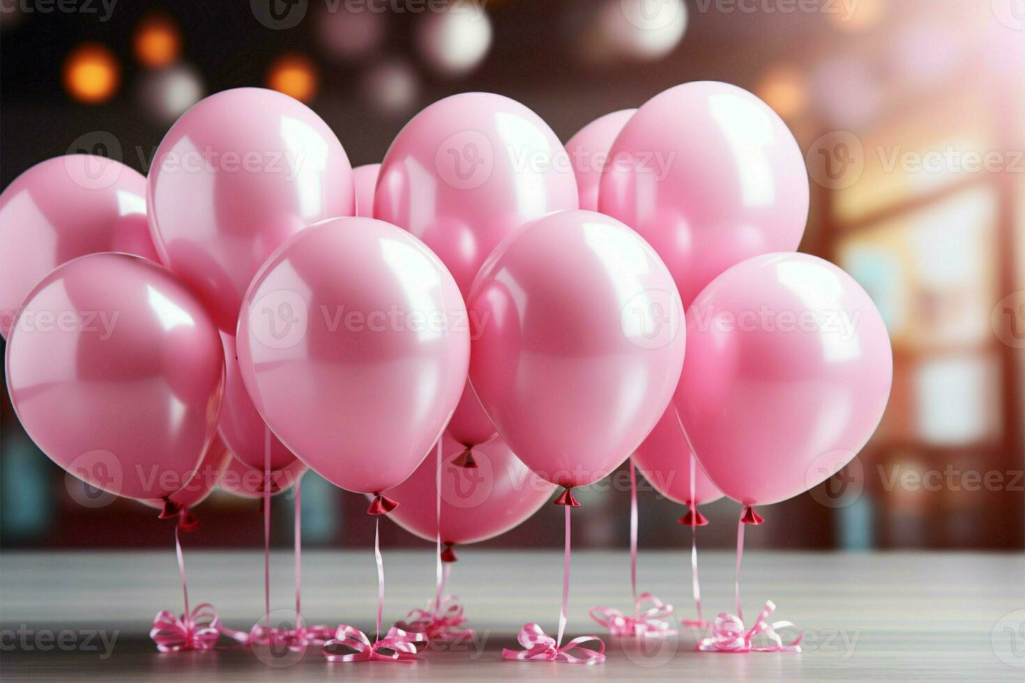 rose fête plaisir, 3d des ballons ajouter charme à cette anniversaire arrière-plan, offre copie espace ai généré photo