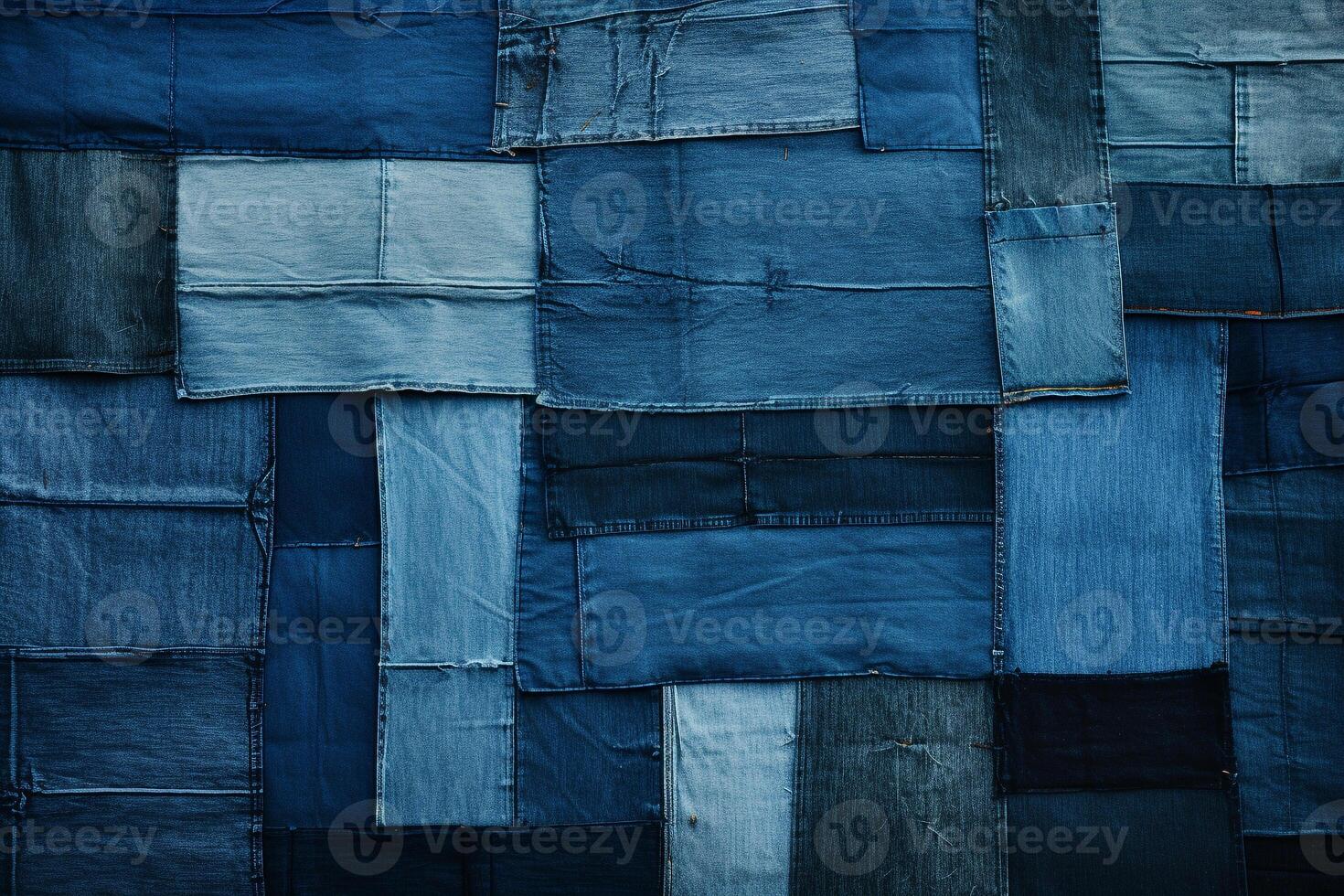 Créatif patchwork de denim textures dans divers nuances de bleu, idéal pour centré sur la jeunesse mode annonces ai génératif photo