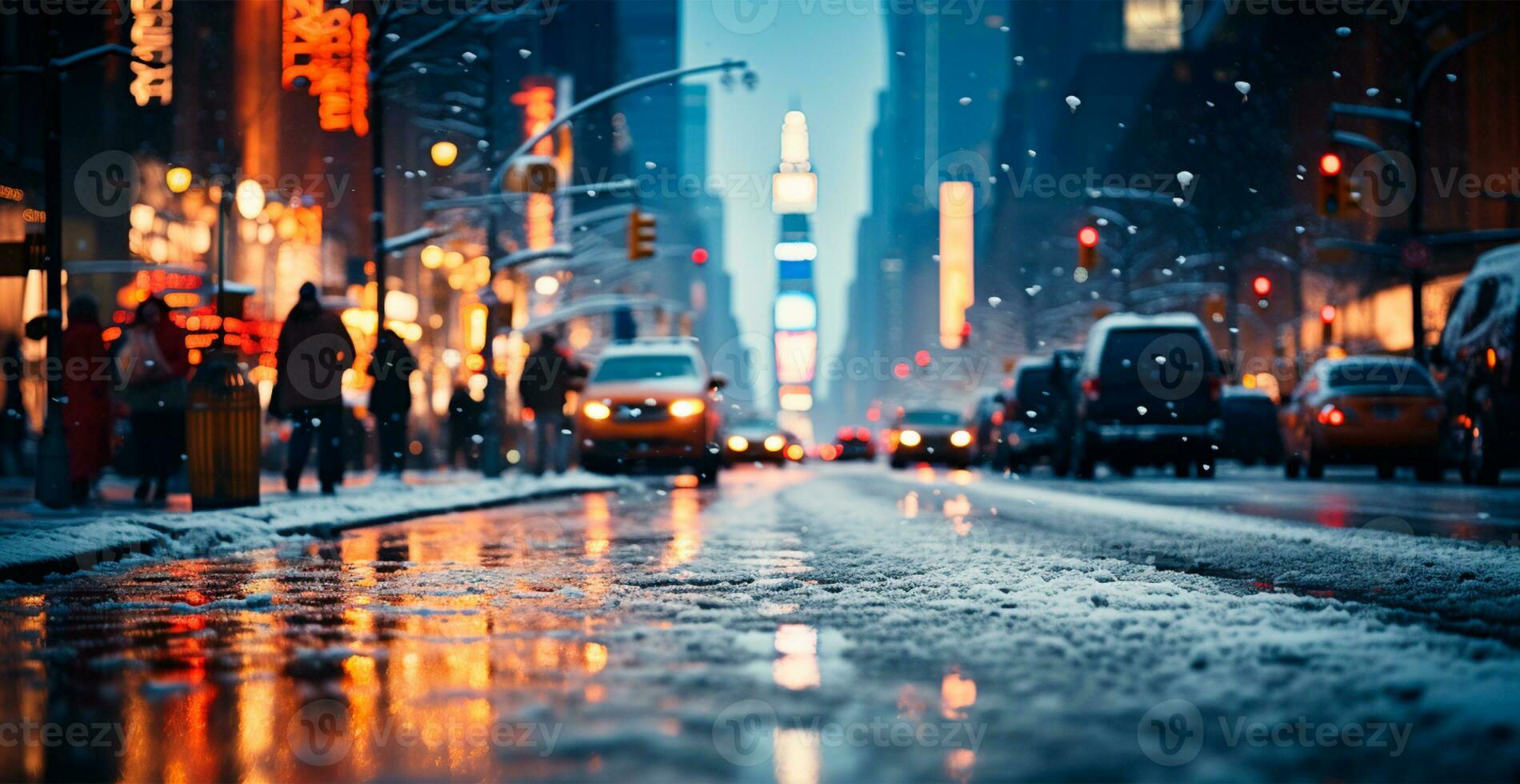 nuit neigeux Noël américain ville Nouveau York, Nouveau année vacances, flou Contexte - ai généré image photo