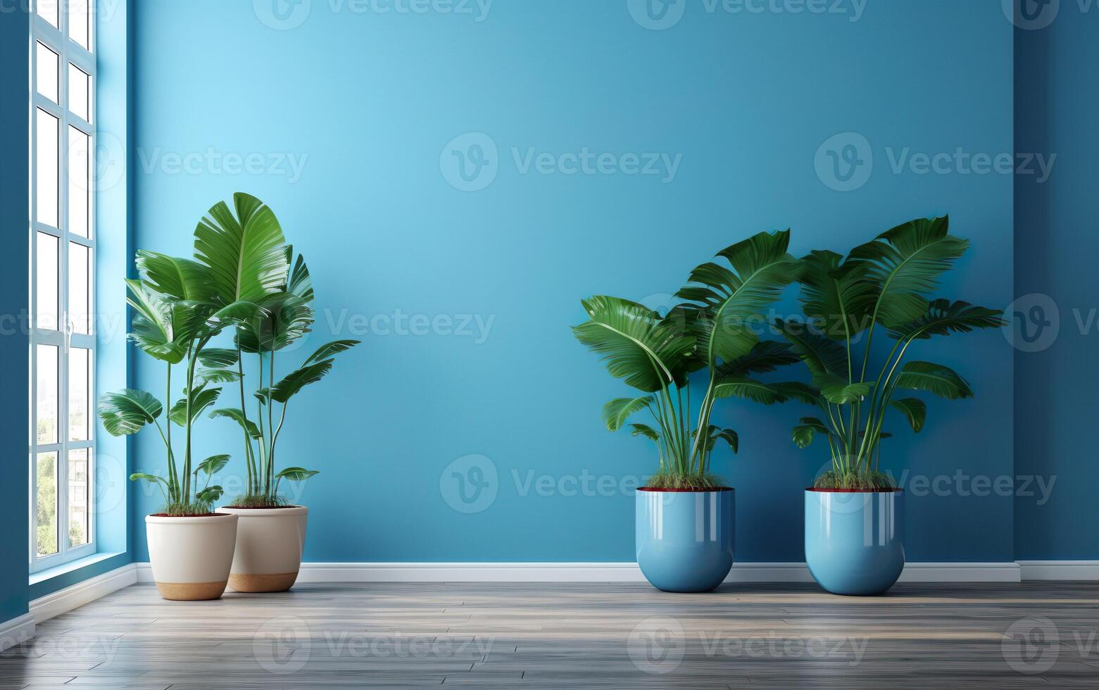 vivant pièce intérieur avec mis en pot végétaux, bleu mur et bleu fauteuil.  intérieur mis en pot les plantes décoration. ai génératif 28737562 Photo de  stock chez Vecteezy