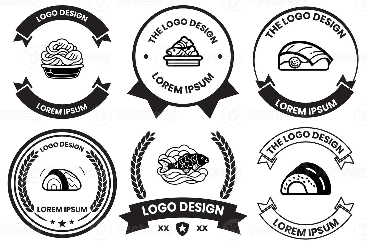 Japonais nourriture ou chinois nourriture logo dans plat ligne art style photo