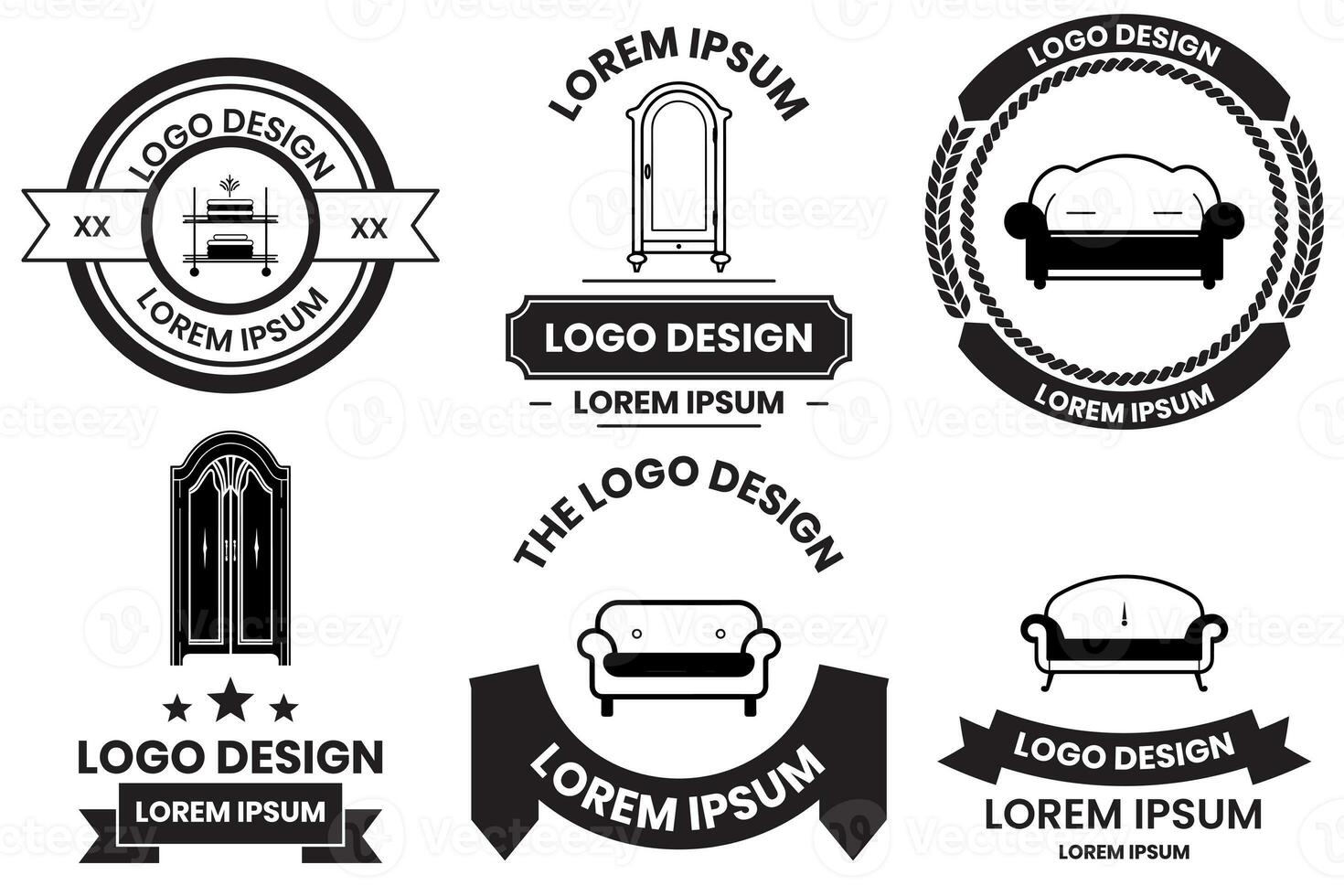 Accueil et Bureau meubles logo dans plat ligne art style photo