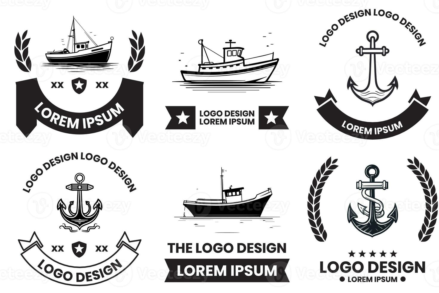 pêche et maritime logo dans plat ligne art style photo