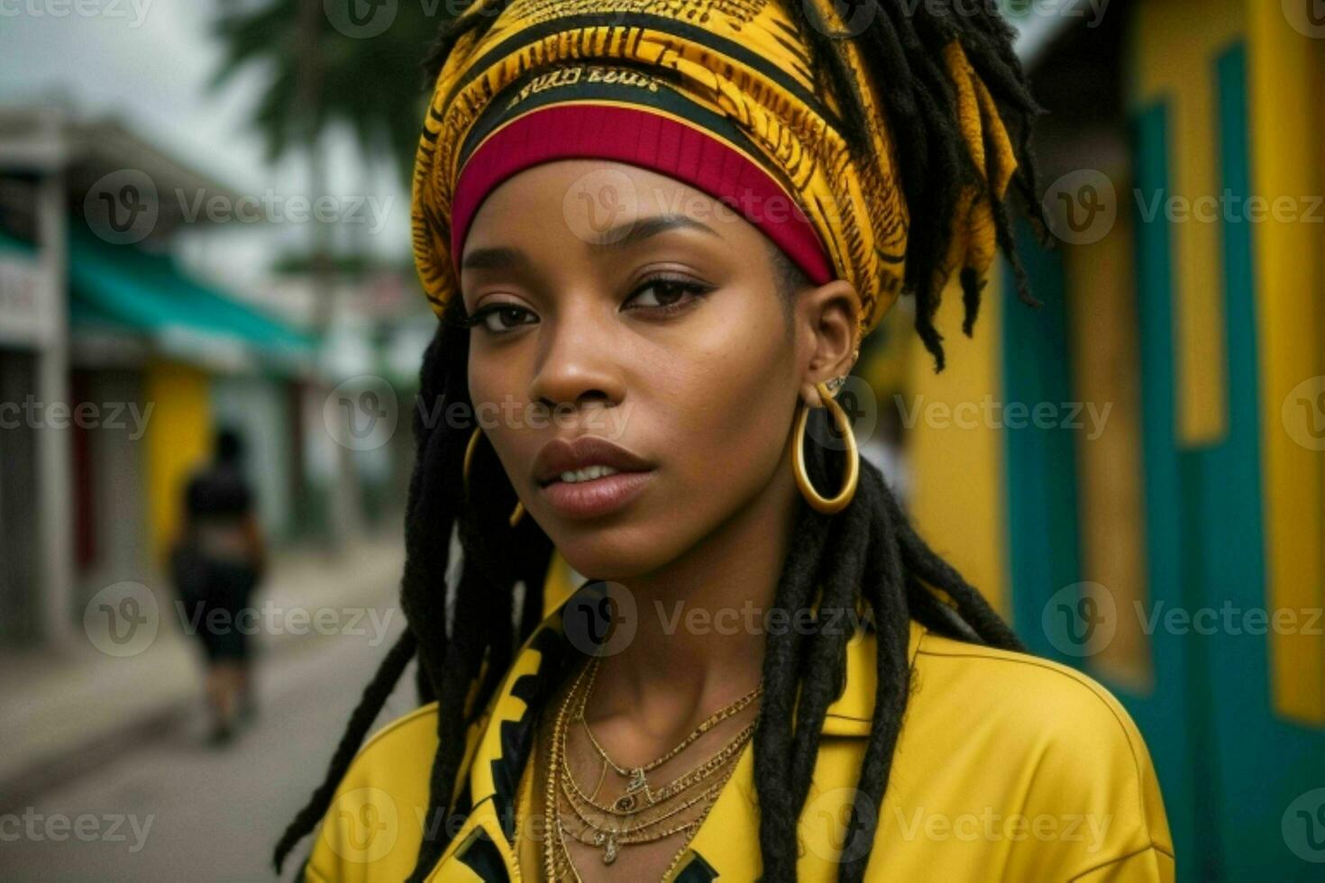 portrait de une femme dans vêtement de rue sur le rue. pro photo