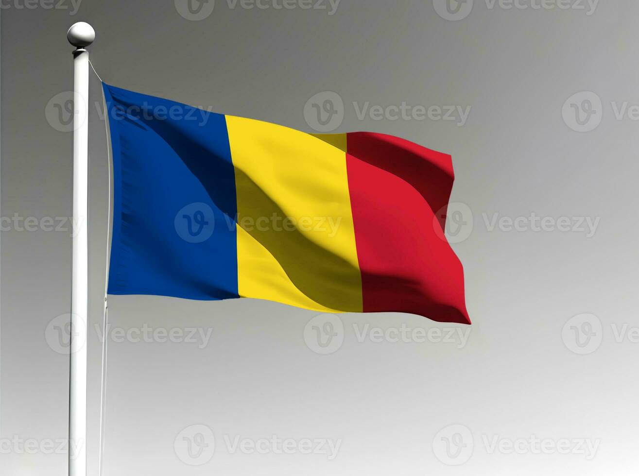 Roumanie nationale drapeau agitant sur gris Contexte photo