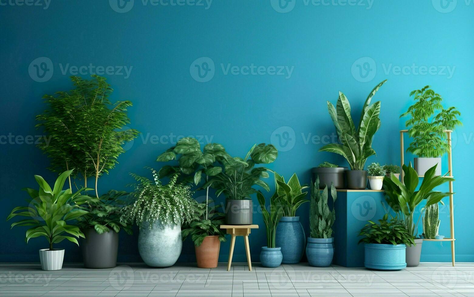 vivant pièce intérieur avec mis en pot végétaux, bleu mur et bleu fauteuil.  intérieur mis en pot les plantes décoration. ai génératif 28737562 Photo de  stock chez Vecteezy