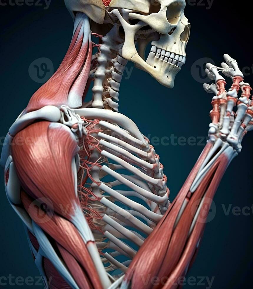 Humain anatomie détail de épaule. muscle, OS structure, artères. ai génératif photo